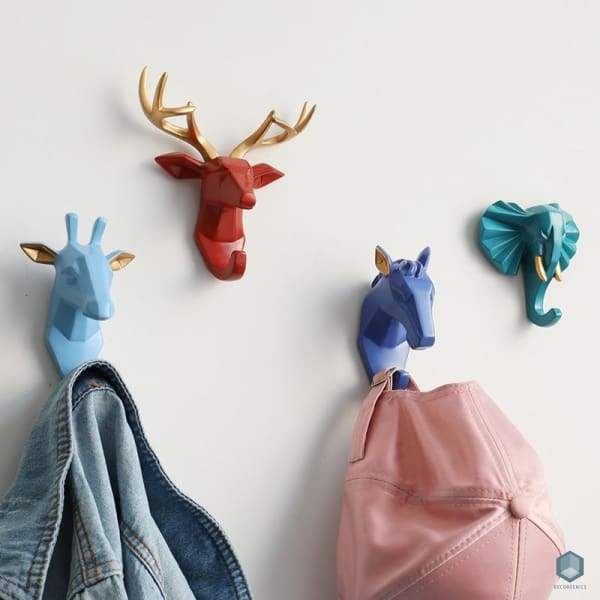 Resin Animals Head Sticker Hook Wall decorative clothes Hanger for Door Kitchen Bag Handbag Coat Hooks Key Holder Wall Decor